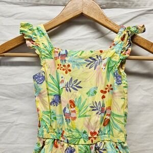 Peek Kids‎ Romper Girls 3T Yellow Tropical Parrot Floral Ruffle Cotton Shortie